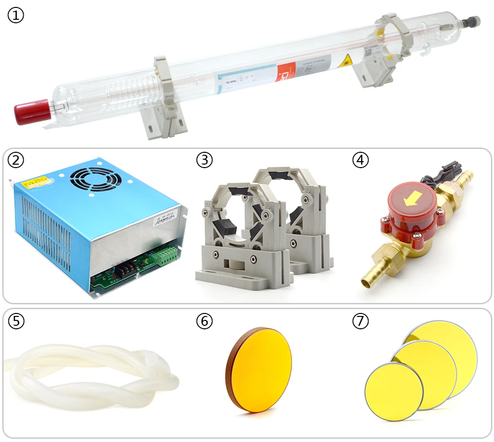 Reci Co2 лазерная трубка W1 75 Вт+ лазерный источник питания HY-DY10 80 Вт+ держатель трубки+ датчик воды+ Кремниевая трубка+ фокусировка объектива+ отражающее зеркало
