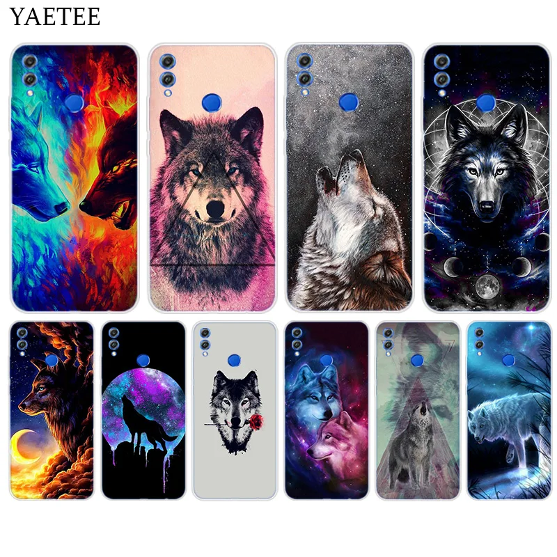 

Silicone Hull Case For Huawei Y7 Y6 Y5 Prime Pro Y9 2019 2018 Honor 8X 8C Play 9 10 lite View 20 V20 Cover Classic Wolf