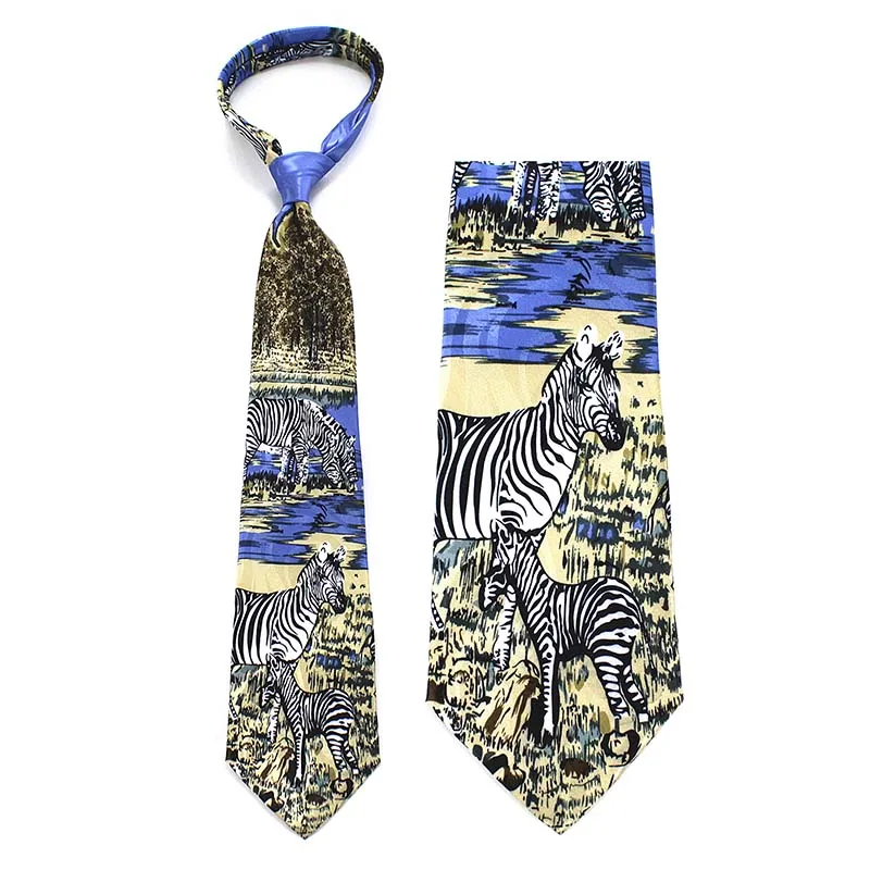 JEMYGINS Original Design Silk Printed Tie Music Leopard Zebra Tiger America Flag Flag Neck Tie Novelty Animal 4 դյույմ մանյակ տղամարդկանց համար