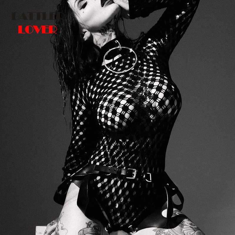 2019 Sexy Women Hollow Out Bodysuit Girl High Neck Long Sleeve Bodycon Body Tops Woman Bodysuits Female Romper Combinaison Black