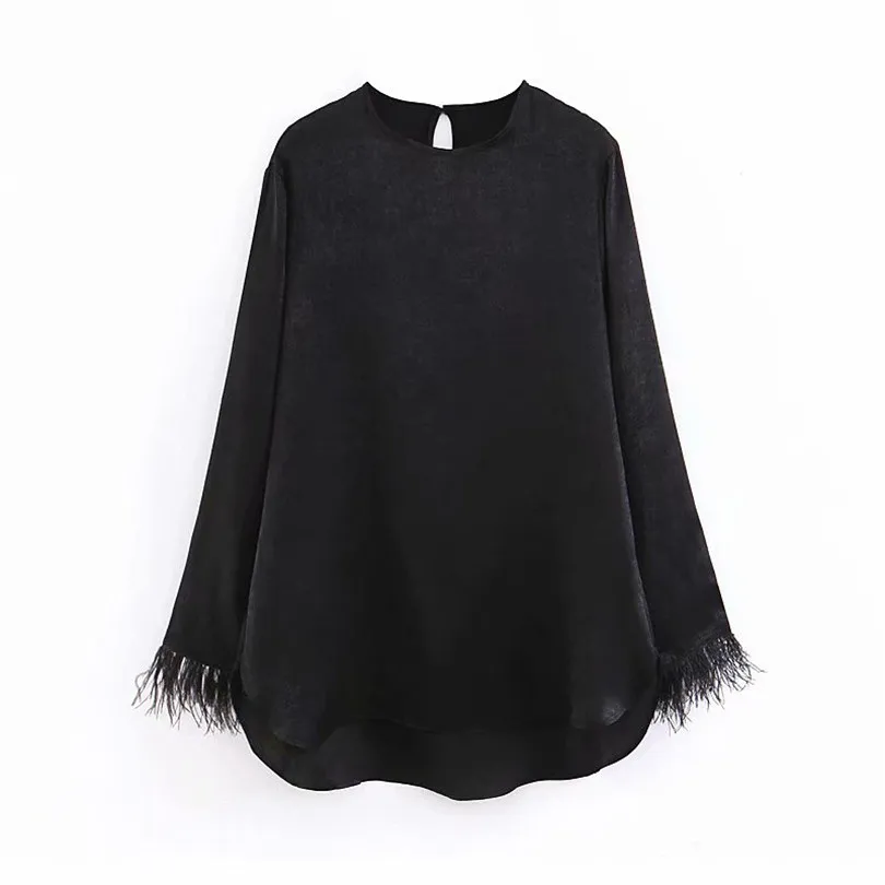 Женская стильная Лоскутная Длинная черная блузка с длинным рукавом нерегулярный дизайн рубашки женские повседневные черные свободные шикарные топы blusas - Цвет: Черный