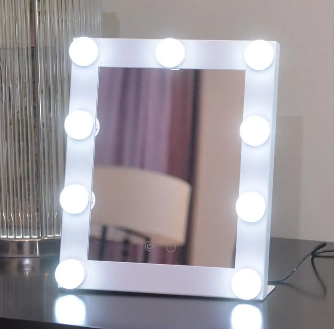  Hollywood LED Makeup Vanity Mirror With Lights Square Vintage Table Mirror 9 LED Lamps Touch Dimmer - 32870652811