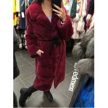 FURSARCAR Новинка роскошный красный натуральный мех норки отложной воротник зимние пальто для женщин натуральный мех пальто для женщин пальто размера плюс