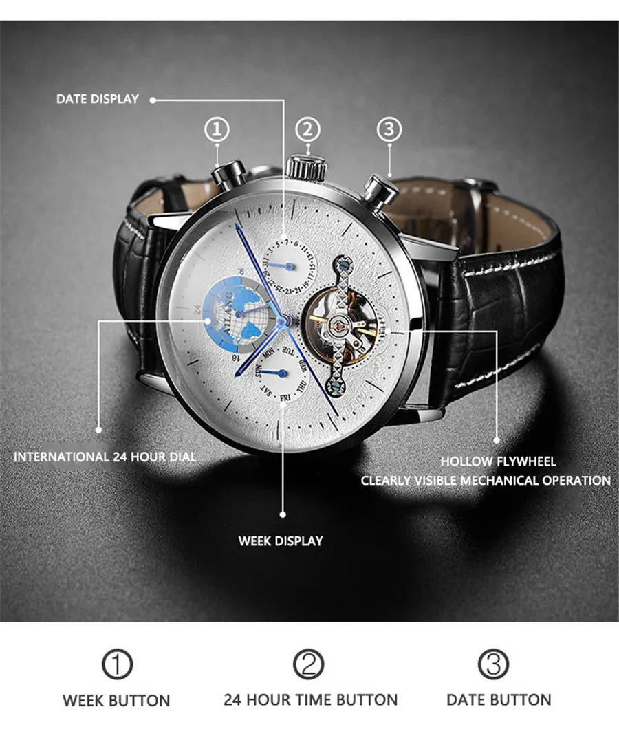 Бренд ailang водонепроницаемые 50 м мужские часы автоматические механические часы с турбийоном спортивные часы Стальные повседневные деловые