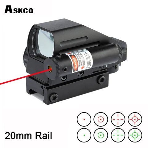 Scope para Fotografar Caça Riflescopes Tactical Holographic Reflex 4 Reticle Red Green Dot Sight Embutidos Laser 20mm Ferroviário