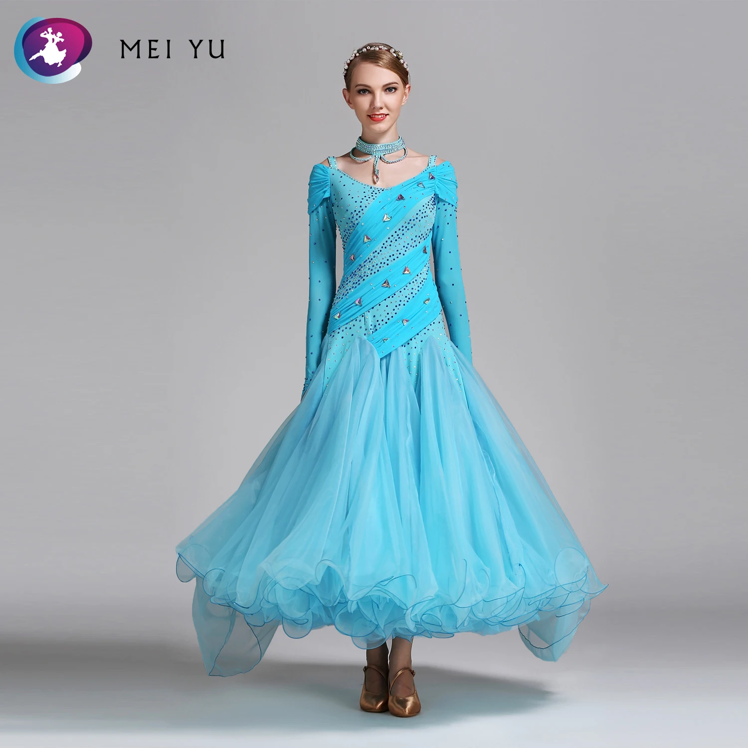 

MEI YU S9015 Modern Dance Costume Women Lady Adult Dancewear Waltzing Tango Beaded Ballroom Costume Evening Party Dress