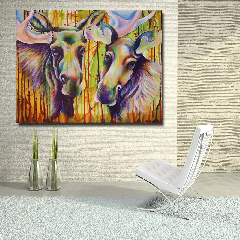 

Watercolor Animal Painting Wall Art Prints Moose Animal Pictures For Living Room Canvas Art Decorative Posters Unframed