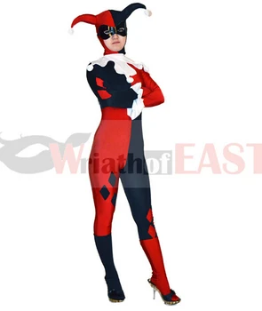 

harley quinn costume women adult sexy superhero Clown cosplay Spandex full bodysuit party halloween costumes for women mask