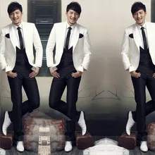 Белая Шаль воротник мужские костюмы на одной пуговице модные смокинги Custome Homme модные TernoMasculino(куртка+ брюки+ галстук+ жилет+ носовые платки