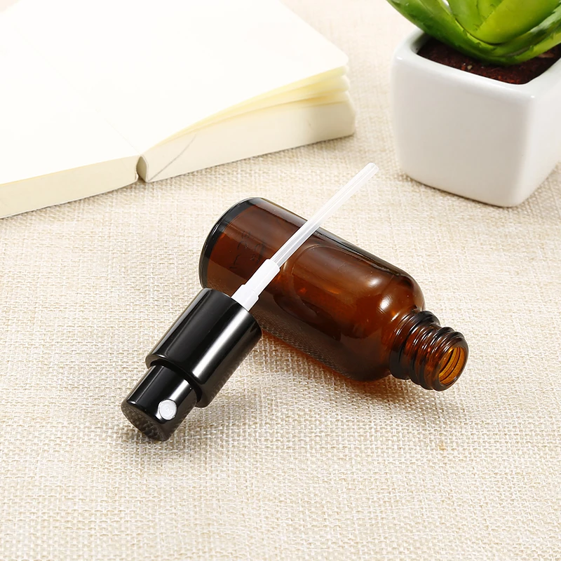 1PC 15 50ML Portable Amber Glass Essential Oil Spray Bottles Mist Sprayer Container Travel Refillable Bottle 4