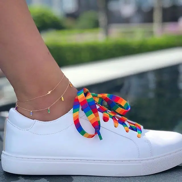 

Gold color rainbow 2*4 baguette cubic zirconia cz drop charm foot chain anklet for girl women summer beach jewelry