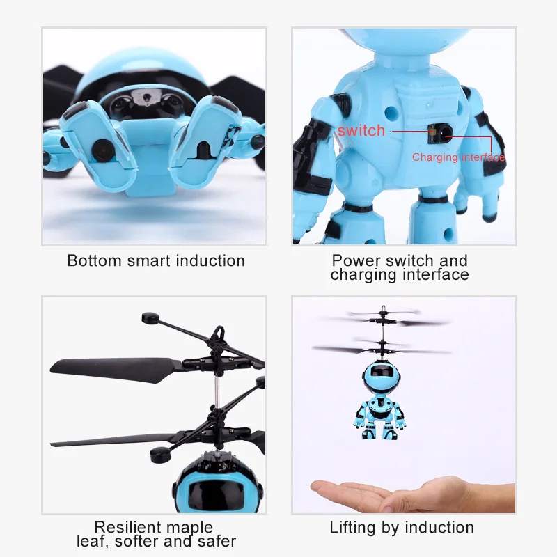 1 Pcs Induction Robot Flying Toy LED Light Safe USB Charging Gift for Children Kids YJS Dropship