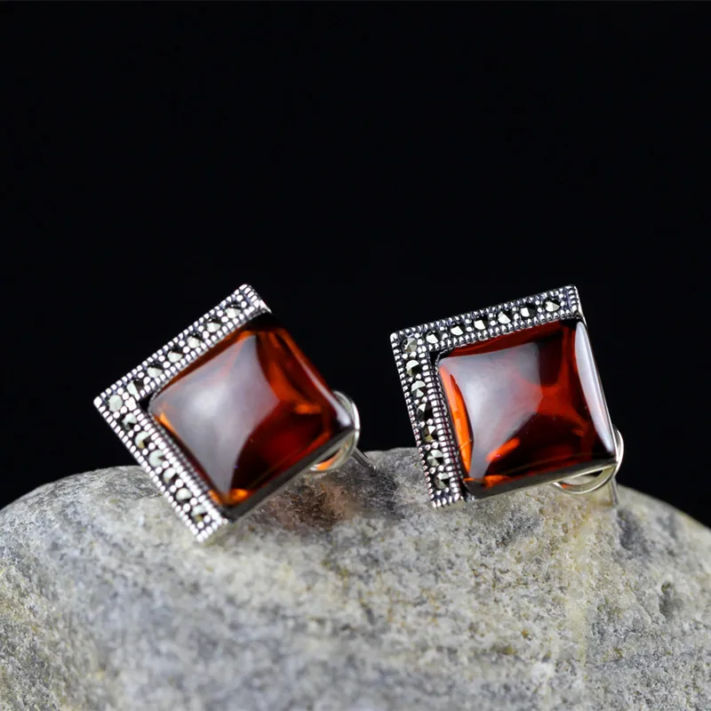 

925 Sterling Silver Designer Natural Gemstone Statement Clip Earrings For Women Square Garnet Personalized Jewelry
