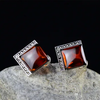 

925 Sterling Silver Designer Natural Gemstone Statement Clip Earrings For Women Square Garnet Personalized Jewelry