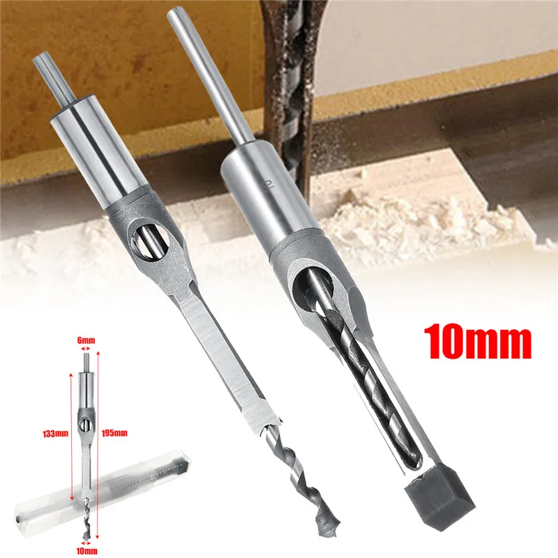 10mm Square Hole Saw Auger Drill Bit Mortising Chisel Woodworking Tool