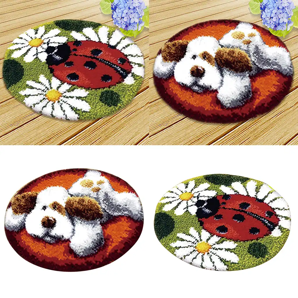 セットの 2 Diy てんとう虫犬ラッチフックキット敷物作る工芸品子供のための 大人刺繍動物パターン Latch Hook Aliexpress