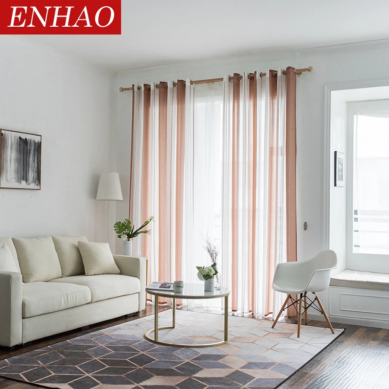 ENHAO Simplicity Striped Modern Tulle Curtains for Living Room Bedroom Kitchen Linen Window Voile Sheer Curtain | Дом и сад