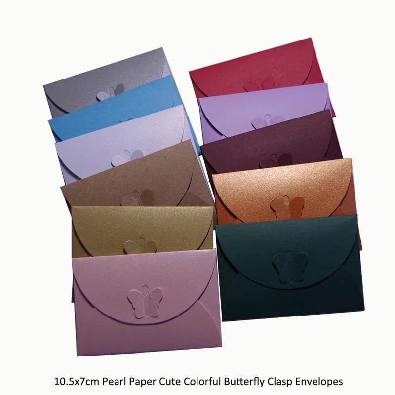 

100pcs 10.5x7cm Pearl Paper Cute Colorful Butterfly Clasp Envelopes/mailer-wedding Party Invitation,stuff Vip Cards, Namecards