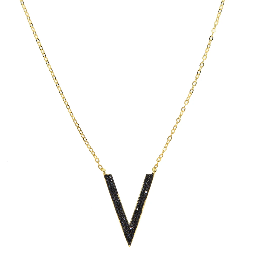 Треугольная подвеска в форме буквы V с черным чешским слоем геометрические формы, кулон, ожерелье 925 Серебряное массивное ожерелье ювелирные изделия для женщин
