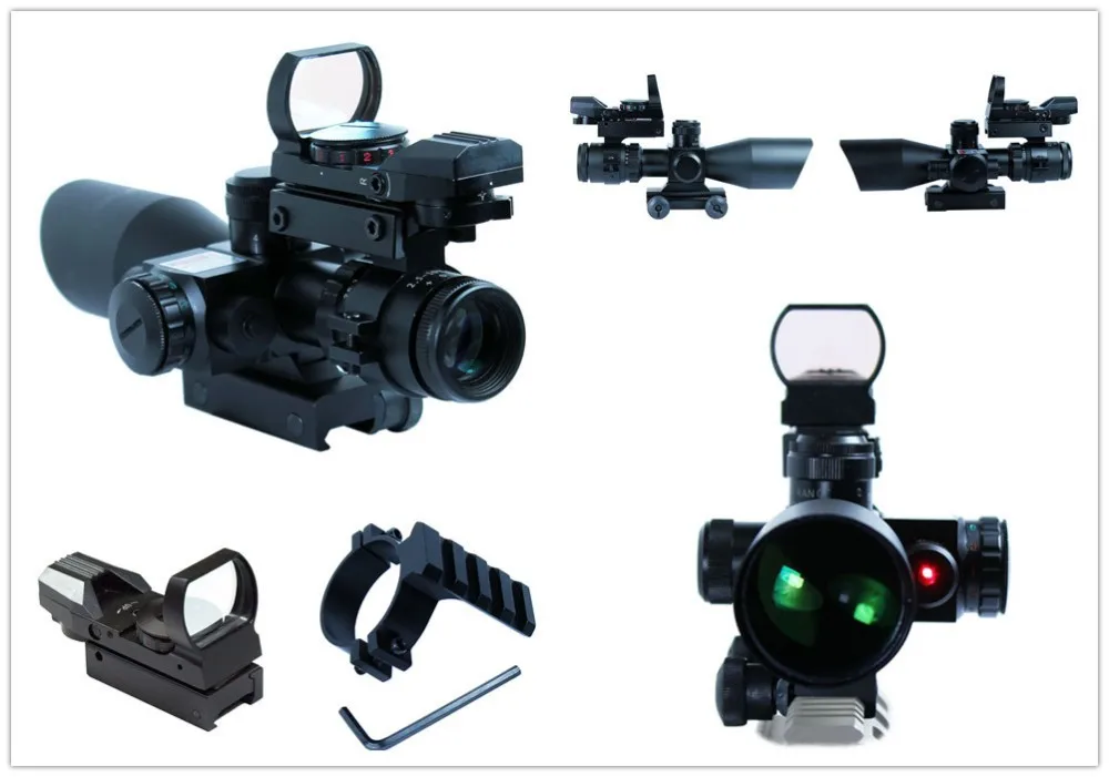 

2.5-10X40 Mil Dot Reticle Red Laser Sight Riflescope Rifle Gun Scope & Holographic Green / Red Dot Scope For Arms Weapons gun