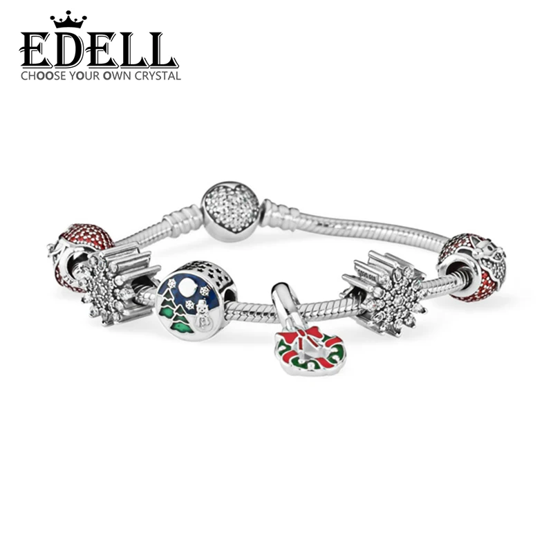 

EDELL 2017 NEWEST 100% 925 Sterling Silver Hand catenary suit Clear CZ Charm Bead E series Bracelets DIY For Women Jewelry