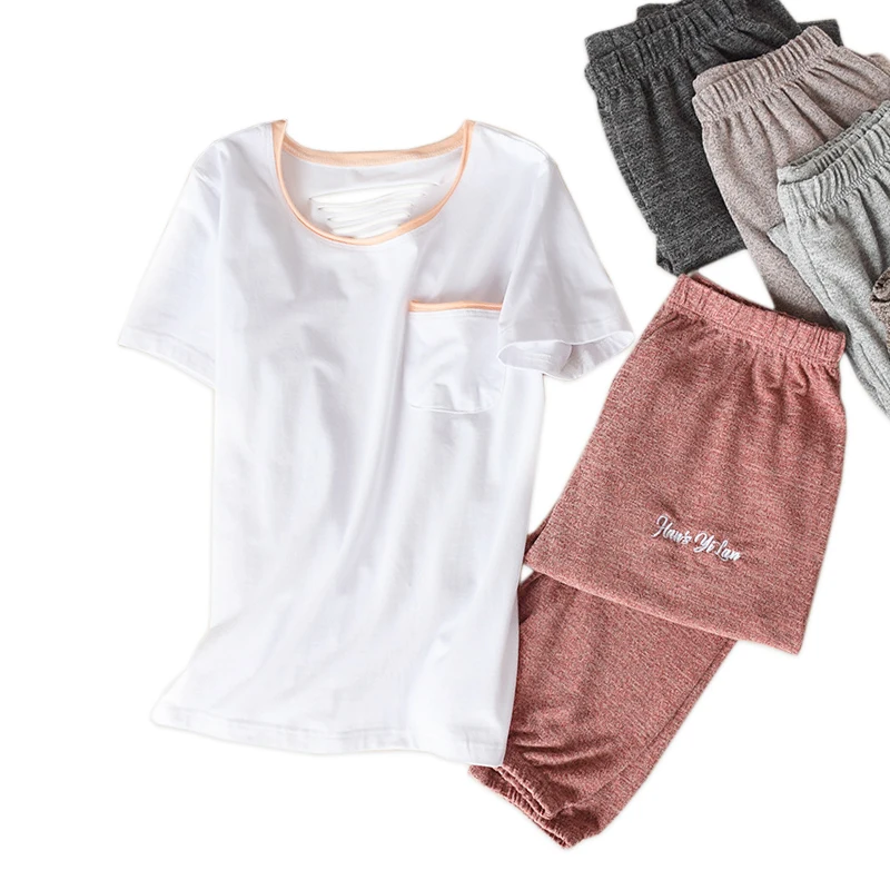 

Casual fashion sleepwear women short sleeve trousers summer pyjamas pure cotton casual Korea pajamas sets women New hot Sale