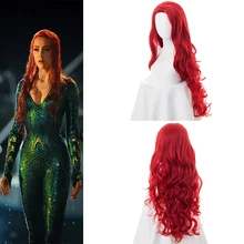 Костюм для косплея из фильма «Лига Справедливости», «Аквамен», «Mera», 85 см, длинный красный кудрявый парик, «Aquaman Mera», парик для косплея, синтетические волосы для женщин и девочек