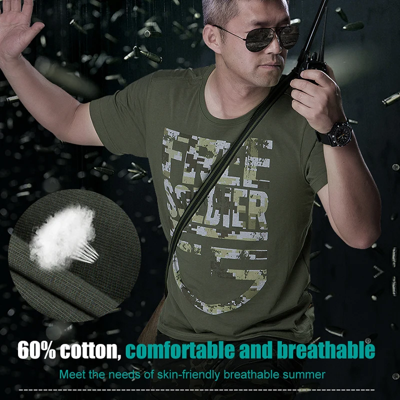 FREE SOLDIER outdoor tactical camouflage printing breathable T-shirt men's quick-drying short sleeve T-shirt CORDURA fabric