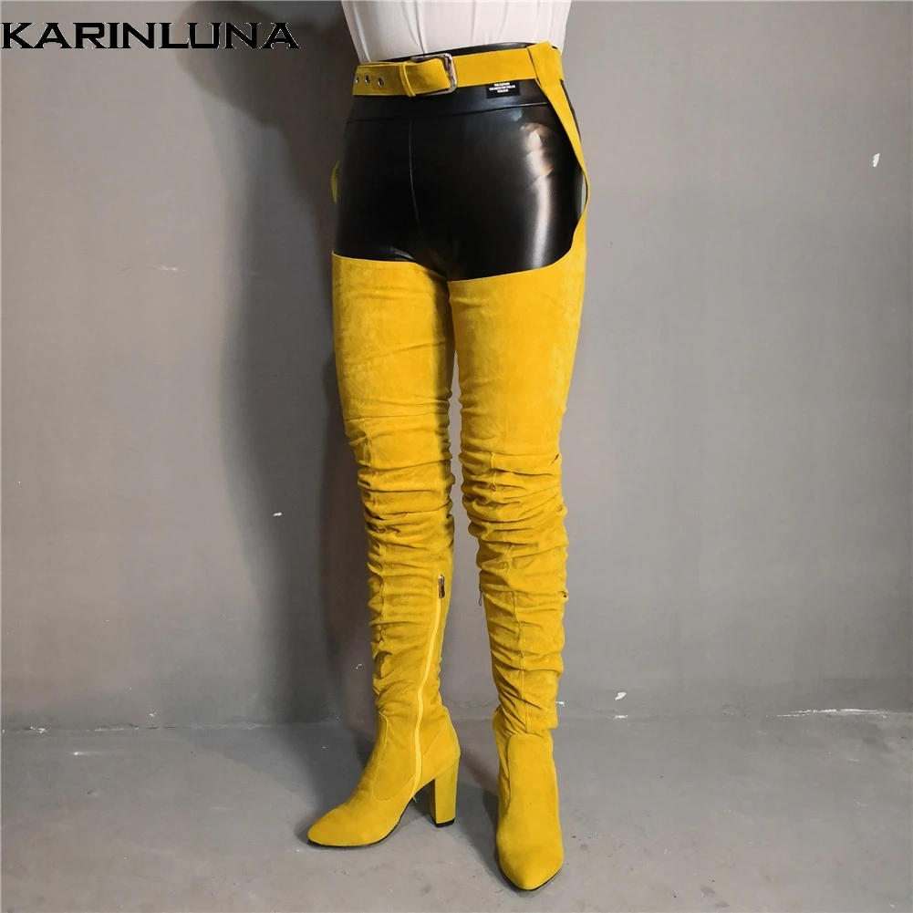 

Karinluna Luxury Large Size 47 Sexy Long Boots Women Shoes Woman Party Chunky Heels Top Quality Over Leg Boots