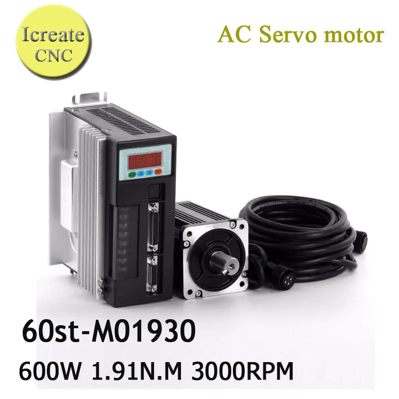 

60ST-M01930 AC Servo motor with Brake 220V 600W 3000RPM 1.91N.M. Single-Phase ac Servomotor +Matched Driver AASD-15A