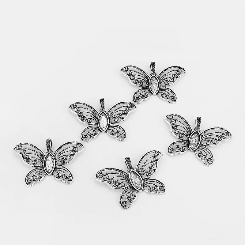 3 шт. антикварные серебряные большие полые филигранные подвески-бабочки пустые 22x10 мм Настройки камеи кабошона для ожерелья ювелирные изделия