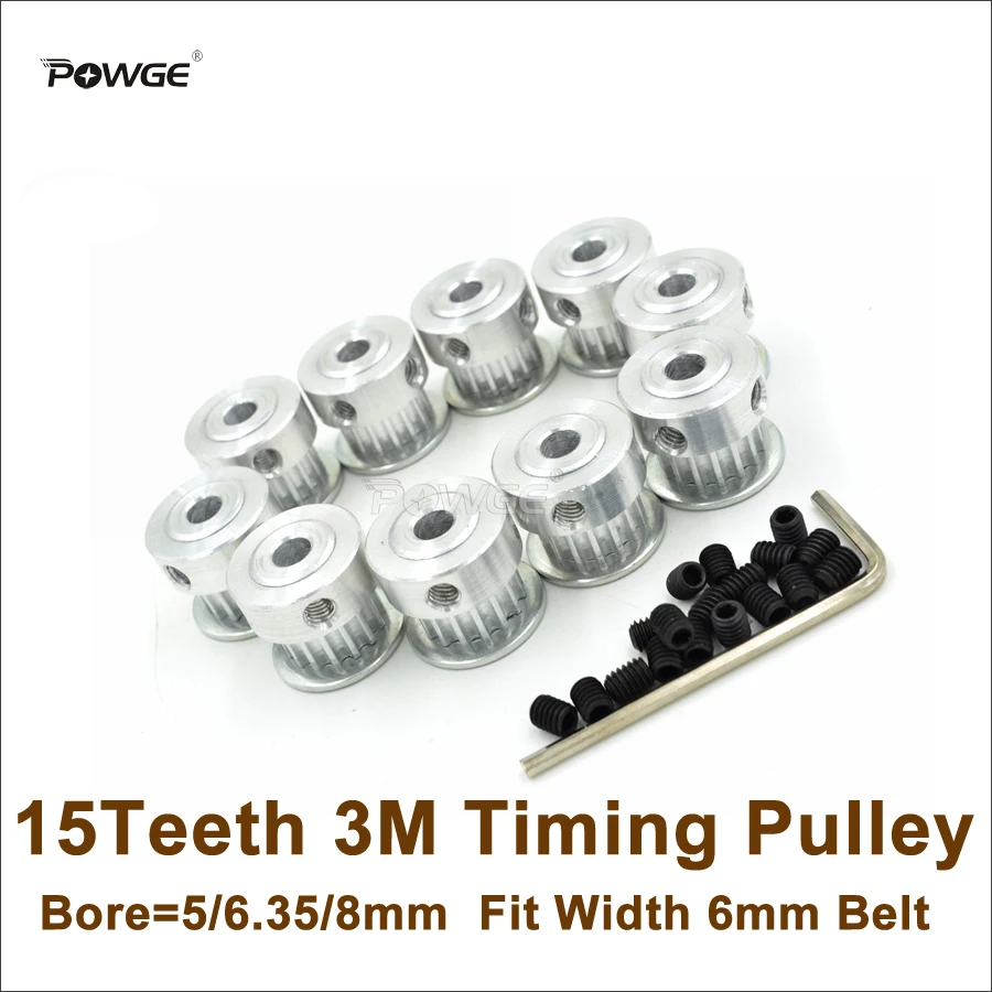 POWGE 10 шт. 15 зубцов 3 м зубчатый шкив Диаметр отверстия 5/6.35/8 мм подходящая ширина 6 HTD
