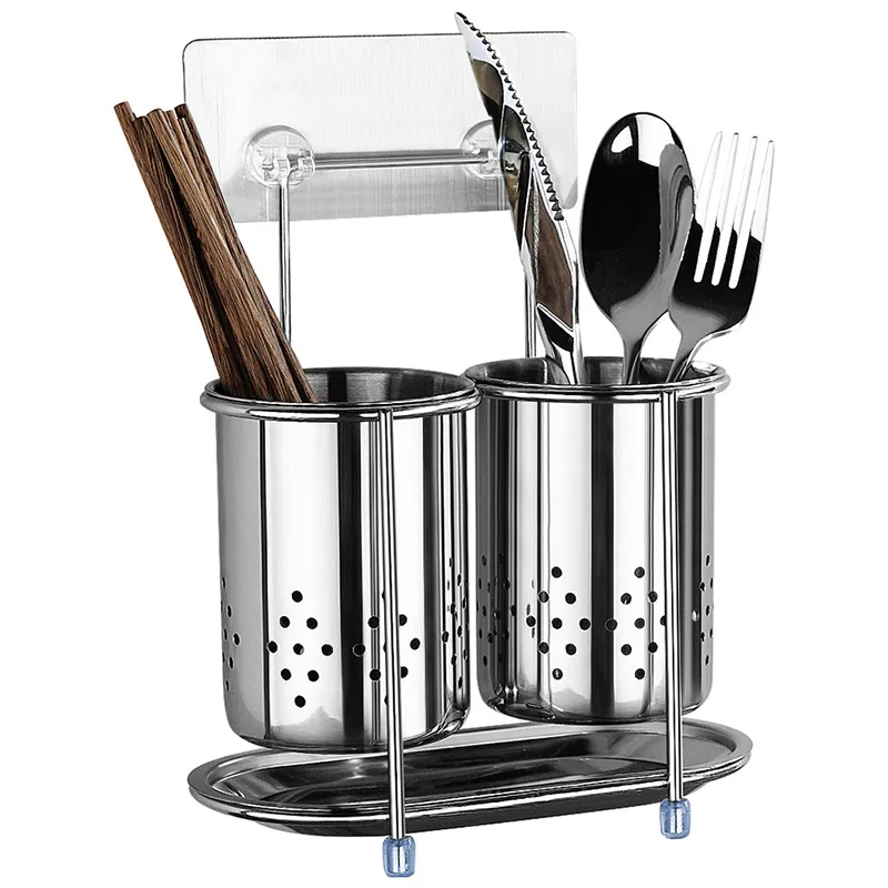 

2 stainless steel hanging chopstick cages spoon holder fork rack reinforced kitchen supply knife shelves cutlery organizer
