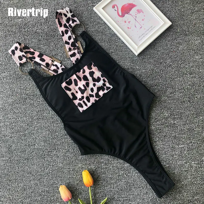 

Rivertrip Pocket One Piece Swimsuit High Cut Swimwear Women Leopard Swimsuit Fused Cross Strap Bathing Suit Women 2019 Bodysuit