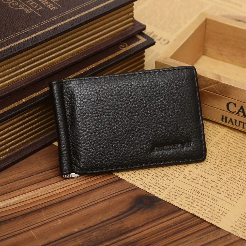 Genuine Leather Men Wallet Purse Case Bill Male Slim Clamp Money Clip Metal Holder Thin Cash Credit Card