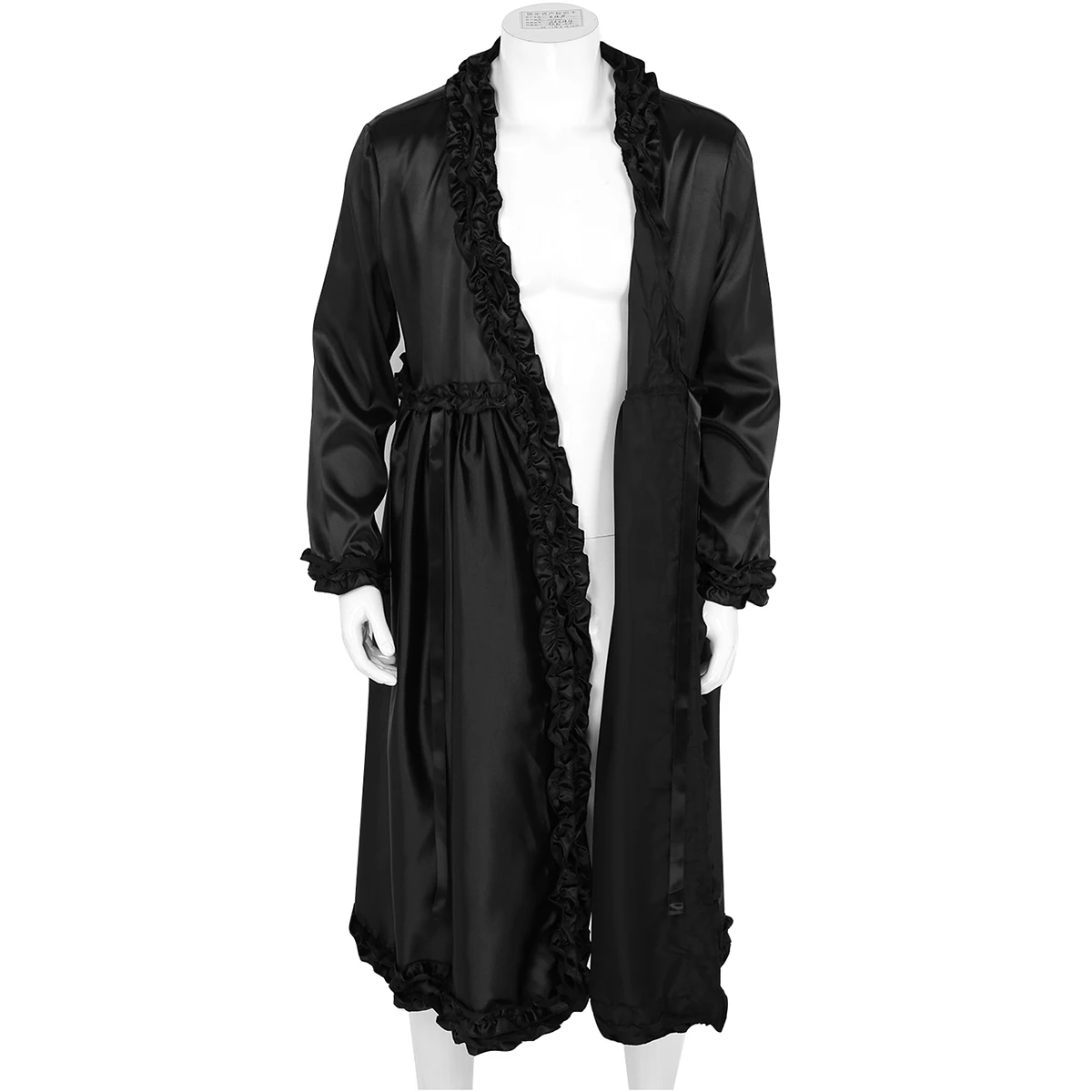 Мужской халат из искусственного шелковистого атласа, халат, женское белье с длинными рукавами, рюшами и v-образным вырезом, длинная ночная рубашка, домашняя одежда