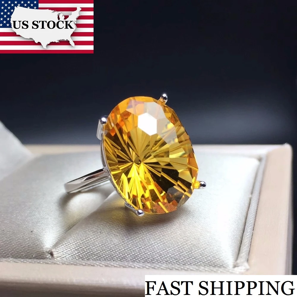Citrine 925 Sterling Silver Ring Natural Yellow Gemstone Size 4 5 6 7 8 9 10 11