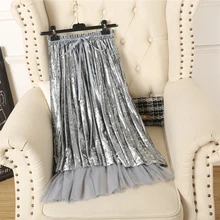 Весенне Осенняя Женская юбка бархатные плиссированные юбки в стиле пэчворк, с рисунком в виде мини-юбка, женские, с завышенной талией, Длинные эластичные штаны юбки