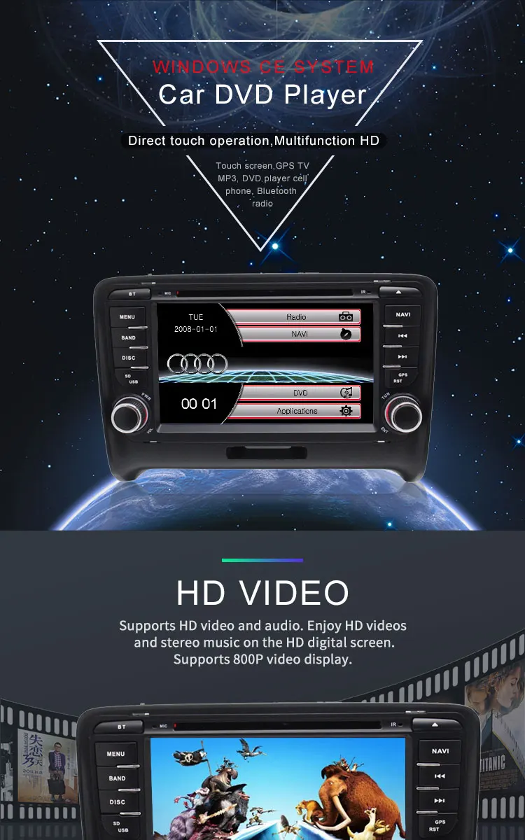 Flash Deal Besina Two Din 7 Inch Car DVD Player For AUDI TT 2006-2012 Canbus Radio GPS Navigation Steering Wheel Contol Map 1080P RDS USB 1