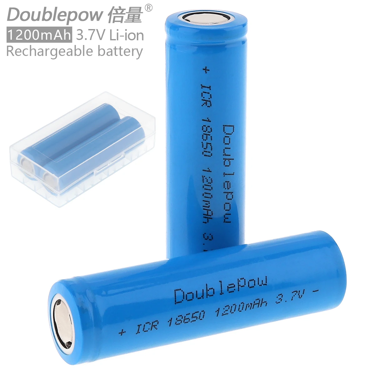 Doublepow 2pcs 18650 1200mAh 3.7V Li ion Rechargeable Battery with