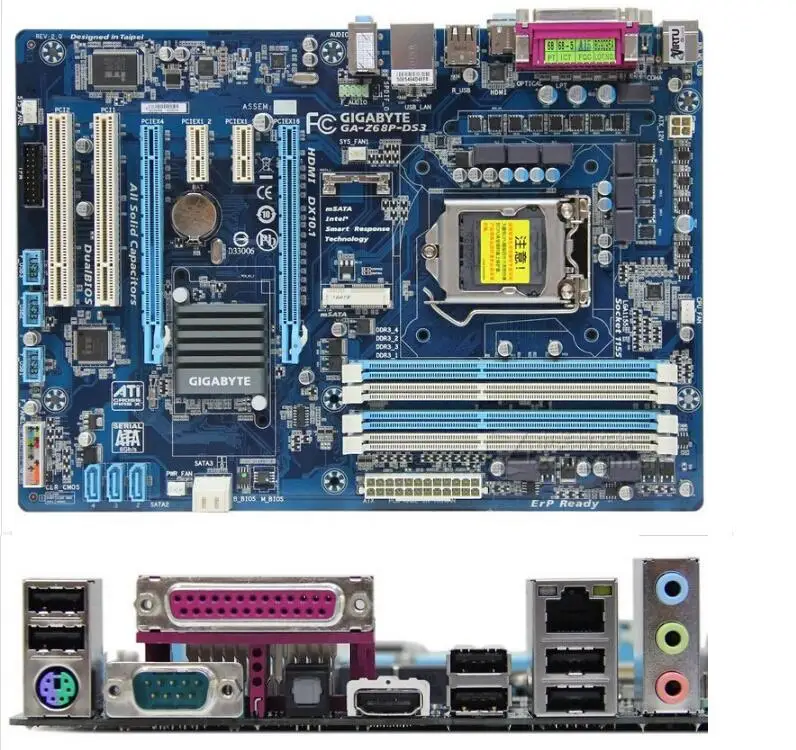 الأصلي سطح اللوحة Z68 جيجابايت GA-Z68P-DS3 Z68P-DS3 DDR3 LGA 1155 اللوحة الأم PC