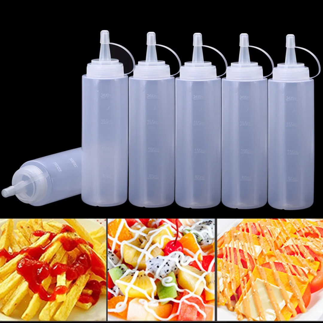 6pcs Transparent Ketchup Dispenser 8oz/240ml Kitchen Plastic Squeeze