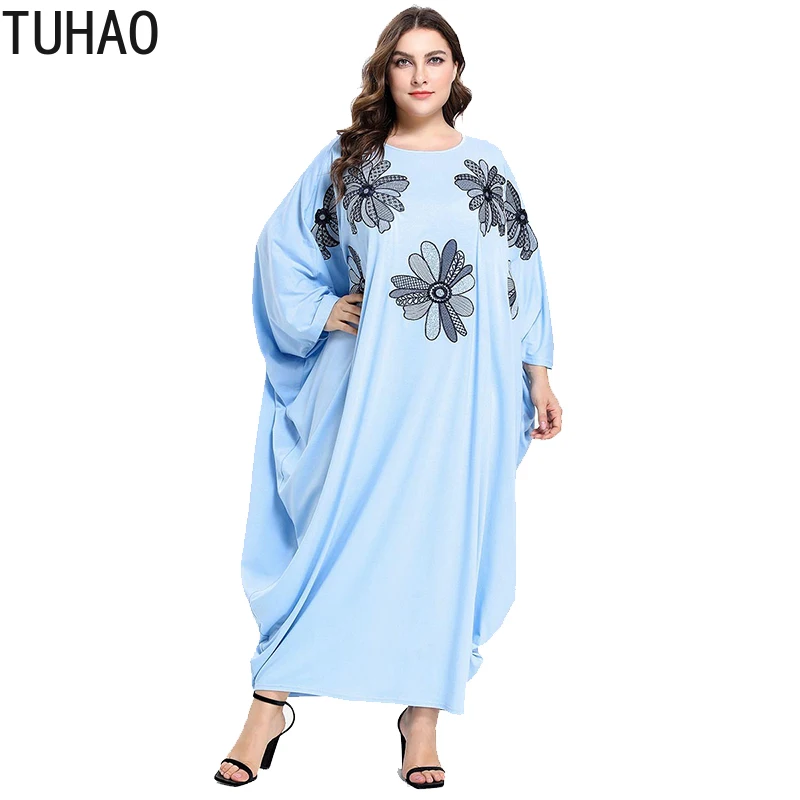 

TUHAO Dress Plus Size 4XL 3XL High Quality Arab Elegant Loose Abaya Kaftan Islamic Vintage Beach Muslim Dress Women Clothes LZ95