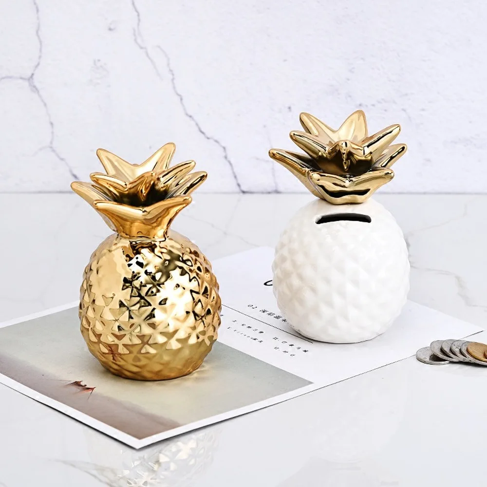 

Nordic Style Golden Pineapple Piggy Bank Plating Pineapple Piggy Bank White Pineapple Storage Tank Home Decoration Ornaments