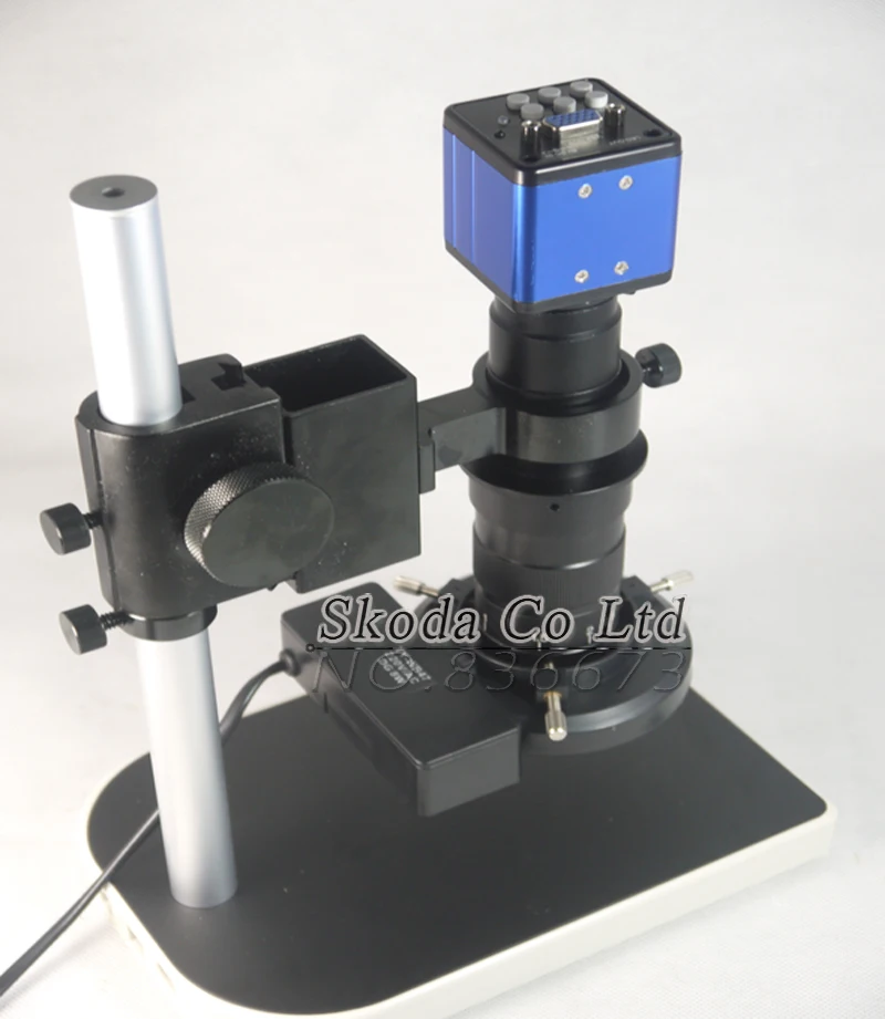 2MP HD Digital Industrial Microscope Camera for Industry Lab VGA Video Output+130X C-mount Lens + 56 LED ring Light + Stand
