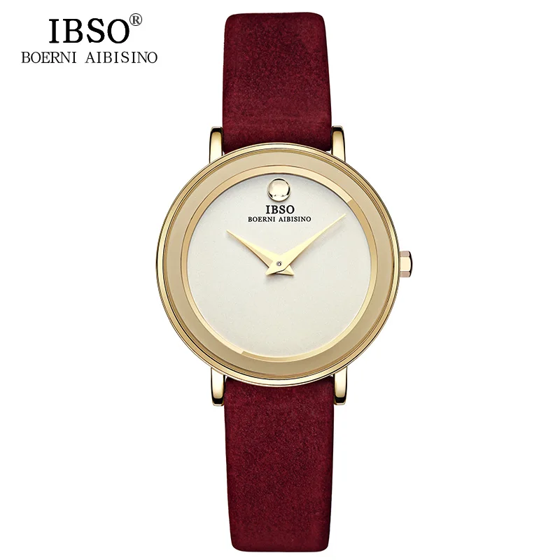 IBSO Brand 6MM Ultra Thin Women Watches 2016 Luxury Genuine Leather Strap Fashion Quartz Watch Women