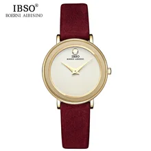 IBSO Marque 6 MM Ultra-Mince Femmes Montres 2016 De Luxe Véritable Bracelet En Cuir De Mode Montre À Quartz Femmes Étanche Montre Femme
