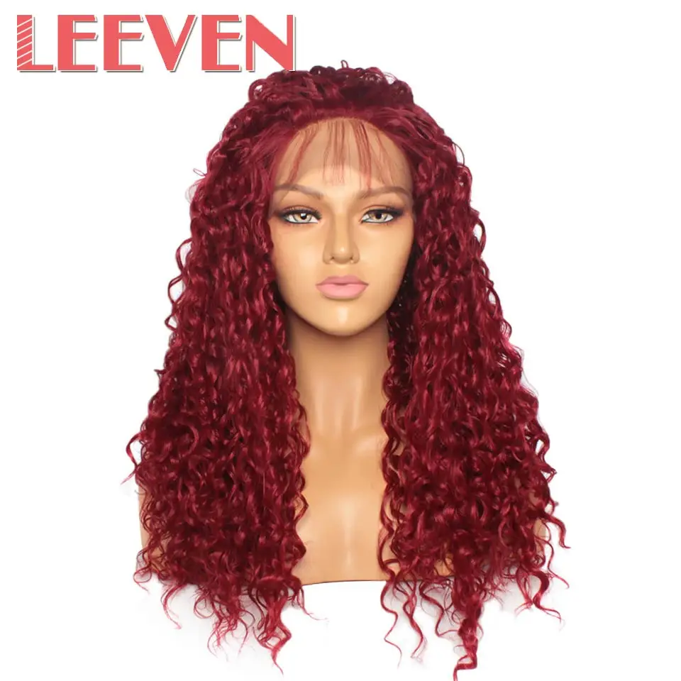 

Leeven 24'' Lace Front Wig Burbundy Black Synthetic Hair Wigs For Woman Curly Hair Wig Baby Hair perruque cheveux Free Shipping