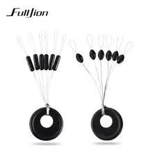 Fulljion 10 pcs/lot Fishing Bobber Float 6 in 1 Black Rubber Oval Stopper Space Bean Connector Fishing Line Tackle Accessories
