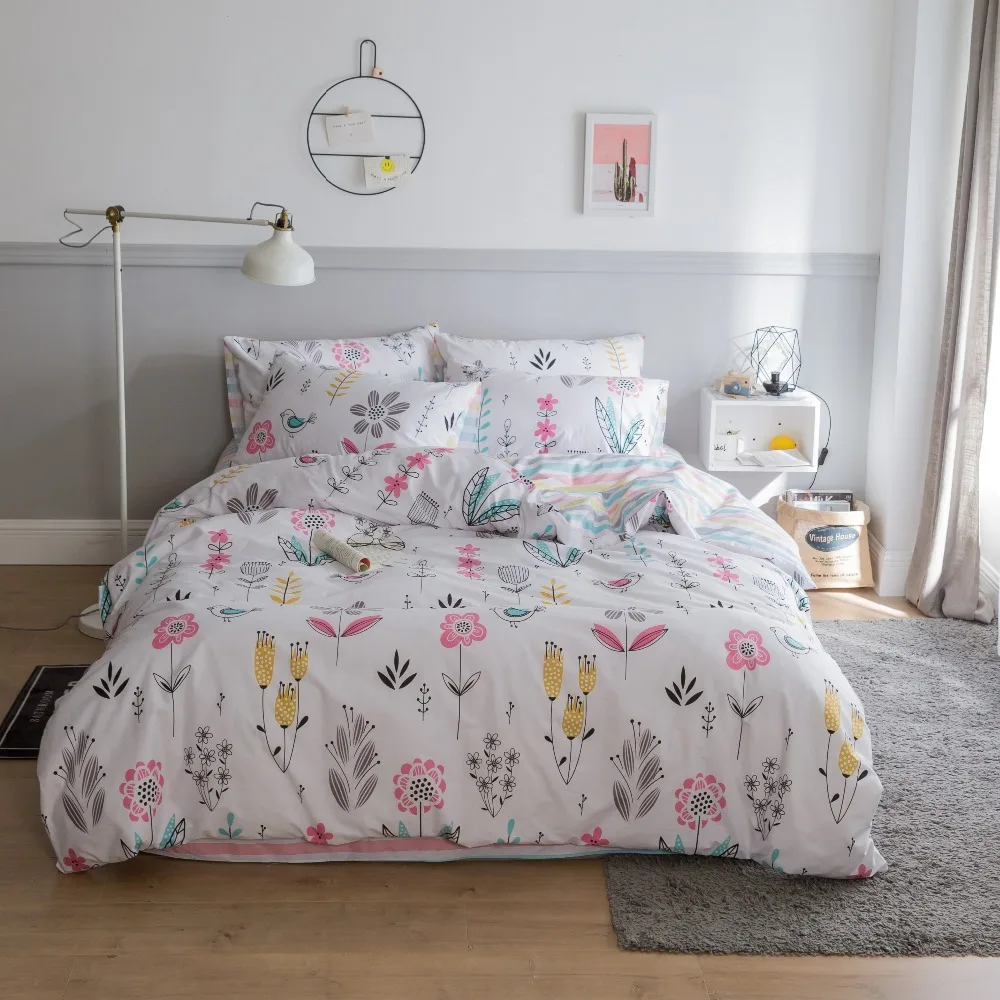 Ruffle Flat Sheet Floral Bedding Flower Branches Printed ...